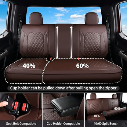 Huidasource Fit for Coffee Chevy Silverado Seat Covers, GMC Sierra Seat Covers, Thickened Nappa Leather Truck Seat Cover 2007-2013&2019-2025 1500, 2020-2025 2500HD 3500HD Crew Double Extended Cab - color: Coffee, size: Full Set 2007-2013&2019-2025 (Flat B
