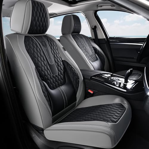 Coverado Front Seat Covers, Nappa Leather Seat Covers for Cars, Waterproof Seat Covers with Lumbar Support Universal Fit for Most Cars SUV Trucks (Front, Black-Gray) - color: A/Black-Gray, size: Front