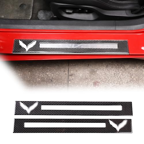 Car Door Sill Protector Cover,Carbon Fiber Inner Door Sill Anti-Slip Guard Trim 2PCS, Interior Door Sill Cover Scuff Plate Trim Sticker Compatible with Chevrolet Corvette C7 2014-2019 (Black Carbon) - color: Black