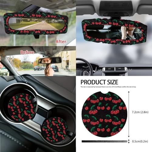 Wanyint Cherry Black Car Seat Covers Set - 14 Pcs, Includes Seat, Steering Wheel, Seat Belt, Trash Bin, Rear View Mirror, Armrest, Gear Shift Covers - color: Cherry Black