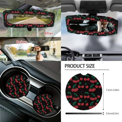 Wanyint Cherry Black Car Seat Covers Set - 14 Pcs, Includes Seat, Steering Wheel, Seat Belt, Trash Bin, Rear View Mirror, Armrest, Gear Shift Covers - color: Cherry Black