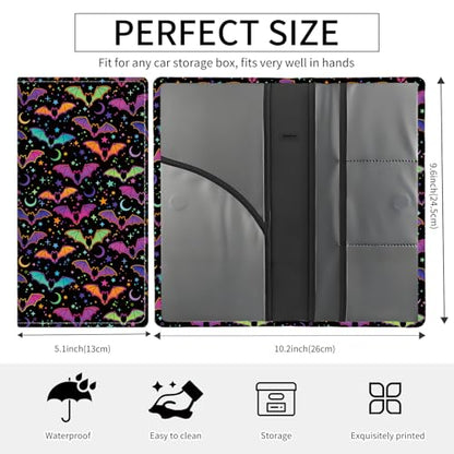 Premium Car Registration and Insurance Card Holder, Cute PU Leather Car Document Holder, Vehicle Glove Box Car Organizer with Magnetic Closure for Driver License, Cards Purple Bats - color: Purple Bats
