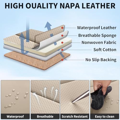 Car Seat Covers Full Set, Luxury Faux Leather Car Seat Covers Waterproof Non-Slip Seat Protector Universal Fit for Most Cars SUVs Trucks Pick-ups,Car Accessories Interior for Women(Beige)