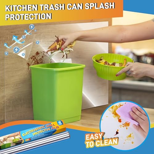 Clear Wall Protector, Electrostatic Wall Protective Film, Transparent Static Cling Plastic Stickers for Kitchen & Office from Bin, Chair Back, Furniture, Door, Dog, Cat 16.4 ft - size: 15.7inX16.4ft