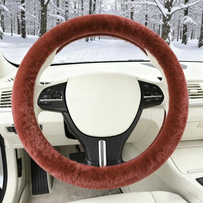 Furry Warm Steering Wheel Cover, Universal 14.5-15 Inch Winter Plush Warm Steering Wheel Cover, Soft Fluffy, Anti-Slip Design, Soft Texture (Coffee) - color: Coffee Plush