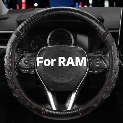 West Llama Customized Auto Car Steering Wheel Cover for Dodge RAM 1500 2500 3500, 15.5-16 inch(Black+Red-Large Size) - color: D-Black+Red