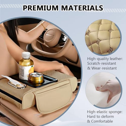 Universal Car Armrest Cushion, 5-in-1 Center Console Cover with Cup Holder, Phone Slot, Tissue Box Slot (Style-C) - style: Style-C