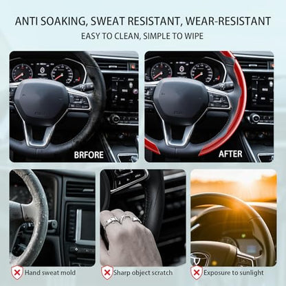 Steering Wheel Covers, 3PCs Carbon Fiber Anti-Skid Clip on Car Steering Wheel Cover Protector Universal for Most Car Wheel (Brown) - color: BROWN