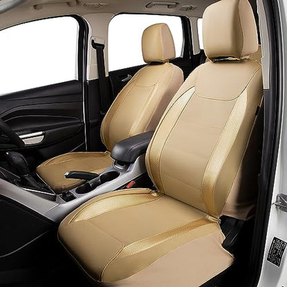 Flying Banner car seat Covers Protects Water Proof Faux Leather Carbon Fiber Fronts Golden Beige (Beige Golden, Front Pair) - color: Golden Beige, size: Front Pair -- 2PCS