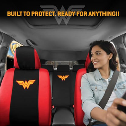 BDK Wonder Woman Car Seat Covers - Full 9 Piece Set - Warner Brothers Polyester Seat Protectors Black & Red - size: Full Set, style: Wonder Woman