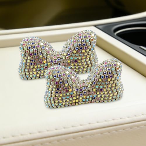Craedli 2PCS Bling Bowknot Car Dashboard Decoration, Shiny Rhinestone Car Center Console Ornament Present for Women, Cute Auto Interior Desk Decorative Accessories for Home, Office (Colorful) - color: Colorful