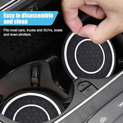 2PCS Car Cup Holder Coasters, 2.75 Inch Auto Non-Slip Anti Dust Cup Mats, Console Cup Holder Insert Coaster Auto Insulated Mats, Universal Interior Accessories for Most Cars (White) - color: White
