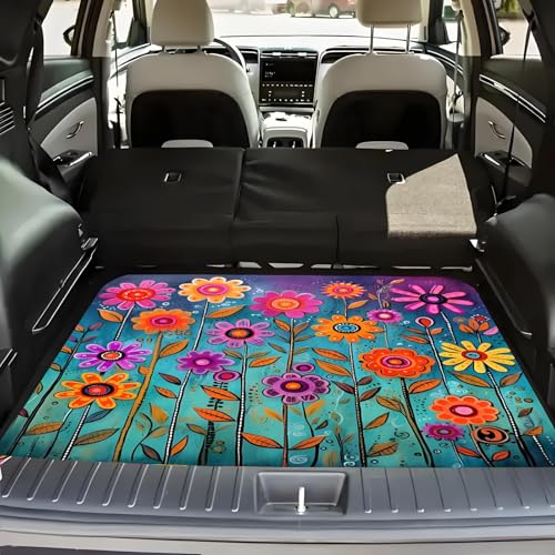 Universal Car Trunk Mat, All Weather Trunk Protection Cargo Liner, Stylish Vehicle Interior Accessories, Durable Cargo Mat Rear Trunk Line Suitable for Most Car (Purple Flowers, 29" x 39") - color: Purple Flowers