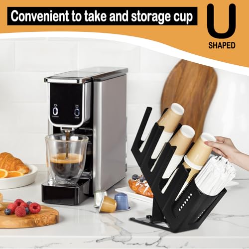 Cup Holder Lid Dispenser with Straw Organizer,4 Compartment 7 Adjusting,Disposable Paper Cup Storage Organizer for Breakroom Countertop Coffee Station Bar Restaurant Beverage Kitchen Coffee Truck