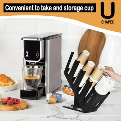 Cup Holder Lid Dispenser with Straw Organizer,4 Compartment 7 Adjusting,Disposable Paper Cup Storage Organizer for Breakroom Countertop Coffee Station Bar Restaurant Beverage Kitchen Coffee Truck
