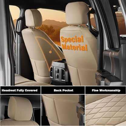 F150 Seat Covers Full Set, Faux Leather Truck Seat Covers Diamond Quilted Custom Fit for 2009-2026 F-150 SuperCrew & 2017-2026 F250 F350 F450 Crew Cab XL XLT Lariat King Ranch (Beige) - color: Beige, size: Front & Rear