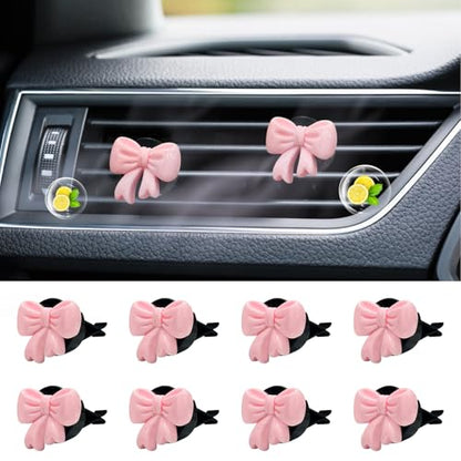 8 PCS Coquette Pink Bow Car Air Freshener Vent Clip, Cute Aesthetic Cars Scent Air Fresheners Vent Clips Decorations, Automotive Interior Accessories for Women Girl