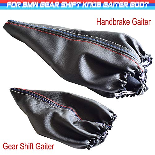 Car Shift Gear Stick Parking Handbrake Cover Manual Shift Boot Cover Black Leather Boot Cover Case for BMW E30 E36 E39 E46 E81 E82 E87 E88 E90 E91 E92 E93 (Gaiter-Boot-Set) - size: Gaiter-Boot-Set