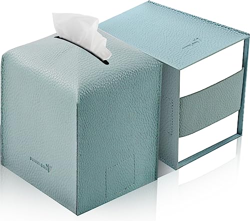 Tissue Box Cover 5X5X5'' PU Leather Tissue Holder Square Tissue Cube Box Organizer for Bathroom Vanity Countertop, Car, Night Stands, Office, Home, Kitchen (2Pack, Light Blue) - color: Light Blue, size: 2Pack