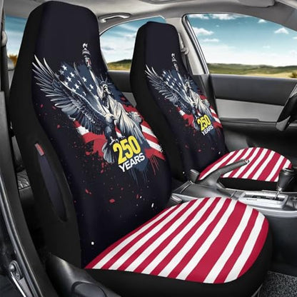 250th Anniversary Car Front Seat Cover Set of 2, American Flag Printed Waterproof Car Seat Cover for Front Seats, Airbag Compatible, All Weather Protector, Universal Fits - color: Black and Red - 250th Anniversary