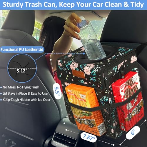 ELONGRIVER Car Trash Can Bin for Back Seat Leak Proof, Cute Car Trash Bag Hanging, Vehicle Trash Can for SUV Truck Van, Automotive Garbage Cans Front Seat Colorful Floral, 2 Gallons - color: Colorful Floral, size: 2 Gallons