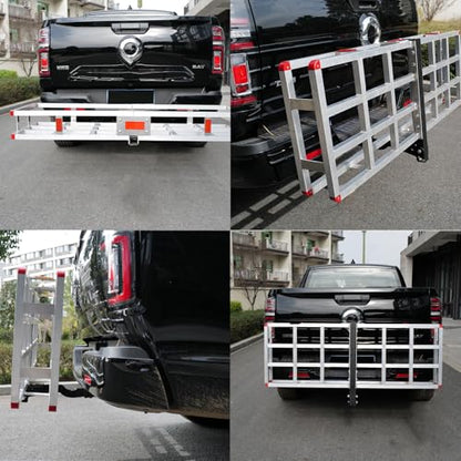Aluminum Hitch Cargo Carrier 500 lbs Capacity - Folding Luggage Rack for SUV, Car, Truck - Fits 2" Receiver with Powder Coated Angled Shank - 60 x 20 x7 Rustproof Hitch Mount Cargo Basket - color: Aluminum 60x20x7 inch