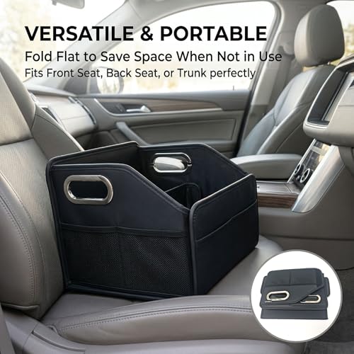 Leather Car Organizer Front Seat Organizer with Metal Handles,Black Car Organizer for Passenger Seat Organizer