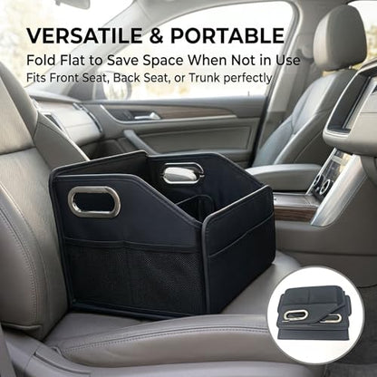 Leather Car Organizer Front Seat Organizer with Metal Handles,Black Car Organizer for Passenger Seat Organizer