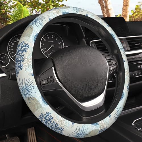 Marine Seashells Steering Wheel Covers Corals Universal 15 Inch Car Wheel Cover,Anti-Slip Breathable Car Accessories Protector Fit for Trucks,Sedans,SUVs,Vans - color: Marine Seashells