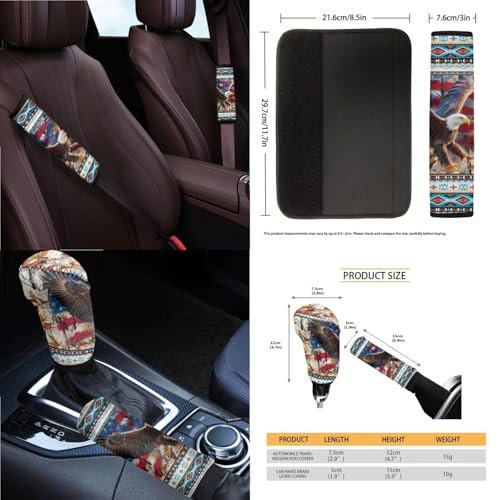 Wanyint Car Seat Covers Front Rear Full Set Steering Wheel Seat Belt Pads Coasters Waste Bin Armrest Pad Cup Holders Rearview Mirror Handbrake Cover Set, 14 Pack, Aztec Eagle American Flag - color: Aztec Eagle American Flag