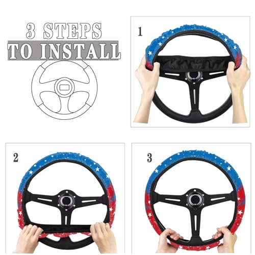 AFPANQZ 4th of July Steering Wheel Cover for Cars Universal Fit 14 to 15 inch, American Pattern Car SUV Sedans Accessories Steering Wheel Protection Sweat Absorption - color: American Pattern