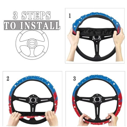 AFPANQZ 4th of July Steering Wheel Cover for Cars Universal Fit 14 to 15 inch, American Pattern Car SUV Sedans Accessories Steering Wheel Protection Sweat Absorption - color: American Pattern