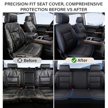Coverado Chevy Silverado Seat Covers Full Set, Faux Leather Car Seat Covers Fit for 2014-2018 1500, 2015-2019 2500HD 3500HD Chevy Silverado GMC Sierra Crew Double Extended Cab(Blueline) - color: Blueline, size: FullSet(2014-2018)