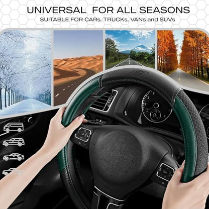 Skechers Air-Cooled Steering Wheel Cover,Leather Car Steering Wheel Cover Universal Fit 14" 1/2-15" Car Wheel Protector for Men Women Fit Suvs,Vans,Sedans,Car,Trucks,Green - color: Green