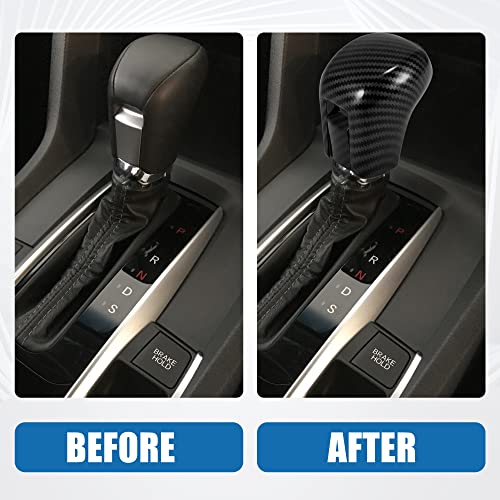 Gear Shift Knob Cover Automatic Transmission Lever Trim for Honda Civic 10th Gen 2016 2017 2018 2019 2020 2021 ABS Carbon Fiber Pattern Black