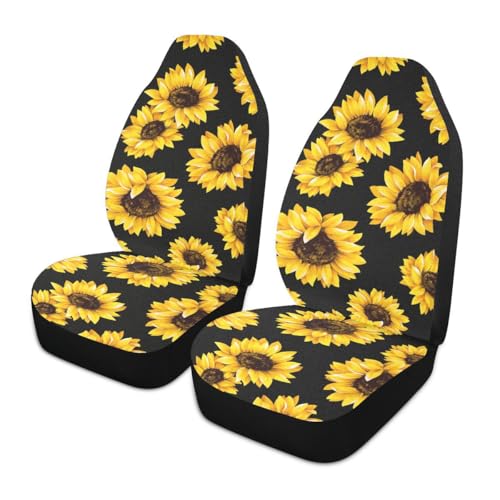 Sunflower Car Seat Covers Set of 2,Cute Yellow Flowers Universal Auto Front Seat Protector Vehicle Seat Cushion Cover for Women Men Lovely Floral Print Car Accessories Fit for Car SUV Truck - color: Yellow