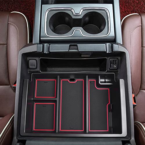 Full coverage Center Console Organizer Compatible with 2014-2018 GMC Sierra 1500 /Chevy Silverado 1500 Accessories 2015-2020 Yukon XL/Tahoe Suburban Insert Armrest Storage ABS Plastic, Red - color: red