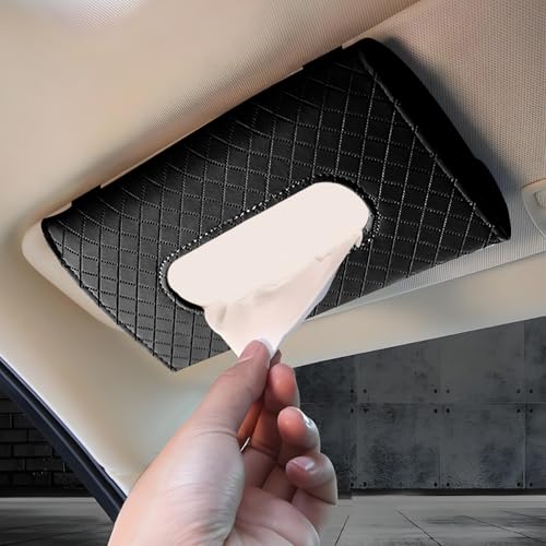 Car Tissue Holder, Leather Tissue Holder for Car Sun Visor, Rectangular Auto Sun Visor Napkin Holder Mask Dispenser, Universal Vehicle Tissue Box Sun Visor Accessory (Plaid-Black) - color: Plaid-black