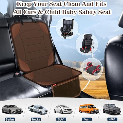 Sinvitron Car Seat Protector for Child Car Seat - Waterproof Non-Slip Leather Mat with 2 Mesh Pockets, Universal Seat Cover for Baby, Pets & Vehicles(2-Pack, Brown) - color: 2 Pack Brown
