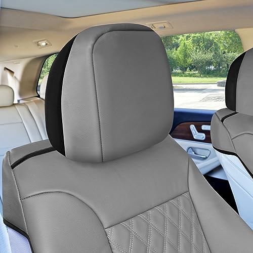 FH Group Deluxe Faux Leather Diamond Pattern Front Set Car Seat Cushions (Solid Gray) with Gift - Universal Fit for Cars, Trucks, & SUVs - color: Gray