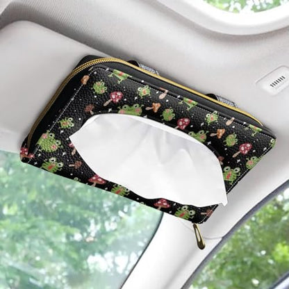 Frog Mushroom Leather Tissue Holder Car Mask Holder PU Leather Car Standard Tissue Holder Durable Visor Tissue Holder Car Visor Accessories Universal Fit Most Cars - color: Frog Mushroom