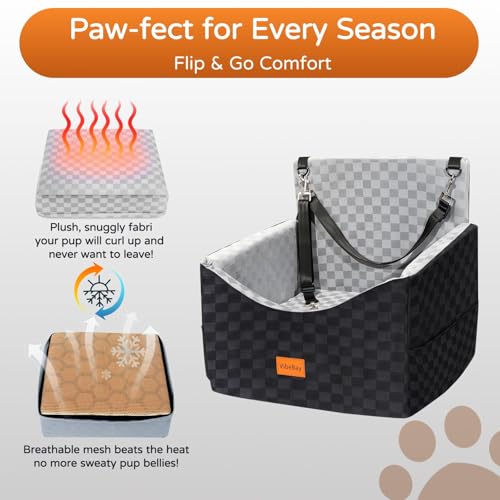 Dog Car Seats for Small Medium Dogs Up to 35lbs | Elevated Dog Booster Seat with Detachable Washable Cover & Cushion | Memory Foam Pet Car Travel Seat with Safety Belt and Storage Pockets (Black Grey)