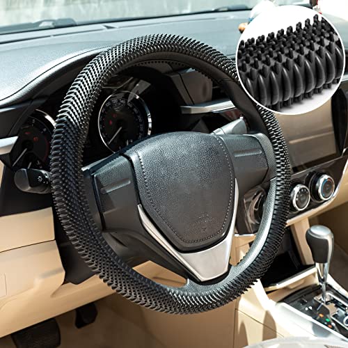 Steering Wheel Cover Black - Massage Grip Silicone Steering Wheel Covers Anti-Slip Universal Car Steering Wheel Cover for Men Women Driving Fatigue Relieving Fits 14-15 Inch