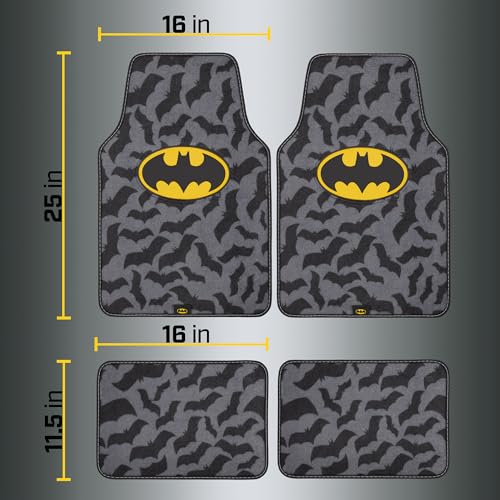 Batman Carpet Car Floor Mats, DC Comics Design, for Car, Truck, SUV - Comfortable, No Slip Nib Backing, Unique Full Print, Protects Car Floor - style: Vehicle Floor Mat