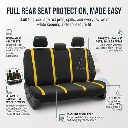 FH Group Car Seat Covers Unique Flat Cloth Full Set Automotive Seat Covers Front Set and Rear Solid Bench Yellow Black Seat Covers w. Gift Universal Fit Interior Accessories for Cars Trucks and SUVs - color: Yellow
