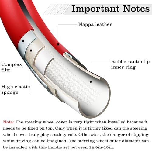 Car Leather Steering Wheel Cover - Panapi Material, Universal 14.5-15 Inch Leather Anti-Slip Breathable Auto Steering Wheel Covers for Men Women (Nappa Leather - Red & White) - color: Nappa Leather - Red & White