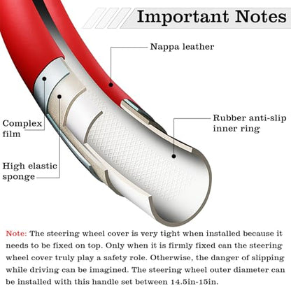 Car Leather Steering Wheel Cover - Panapi Material, Universal 14.5-15 Inch Leather Anti-Slip Breathable Auto Steering Wheel Covers for Men Women (Nappa Leather - Red & White) - color: Nappa Leather - Red & White