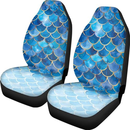 Gradient Blue Mermaid Scale Print Universal Car Seat Covers Front Seats Only for Women,Fit for Most Cars - color: Gradient Blue Mermaid Scale Print 86
