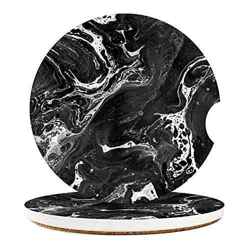 Britimes Absorbent Car Coasters 2 Pack for Cup Holders, 2.56" Ceramic Stone & Non-Scratch Cork Base Drink Coasters Cupholder Black Marble - color: Black