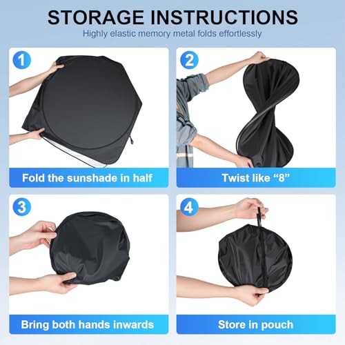 JUSTTOP 300T Car Windshield Sun Shade, Universal Foldable Reflective Sun Shade with Storage Bag, Car Interior Accessories, Fit for Cars Trucks SUVs(63" L x 35" W) - size: L